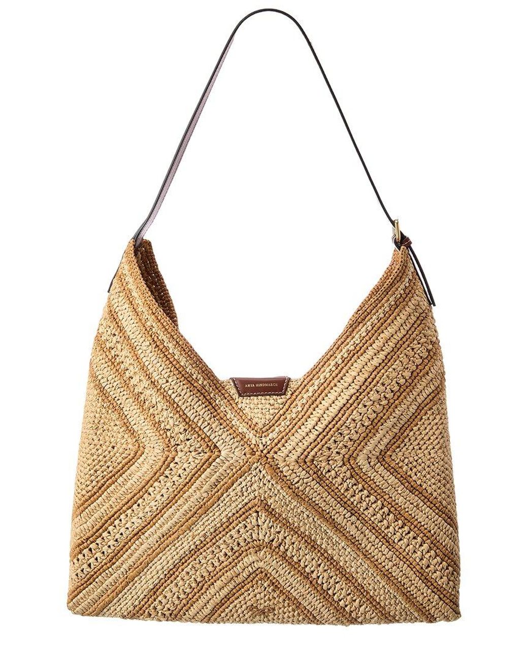 Anya Hindmarch Brown Bow Raffia & Leather Shoulder Bag