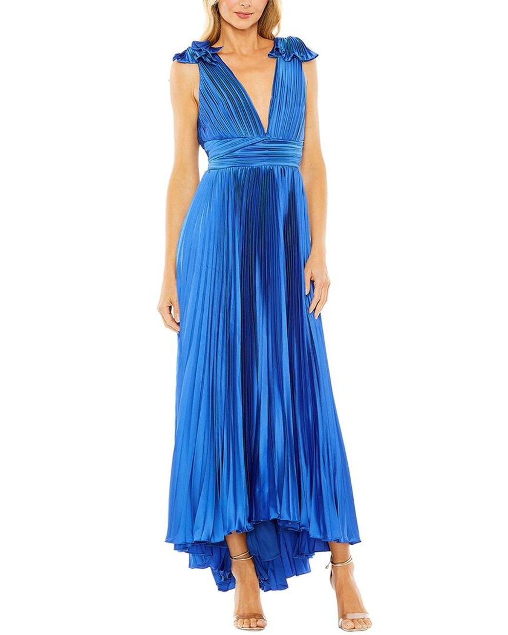 Mac Duggal Blue Ruffle Top Sleeveless V Neck Pleated Gown