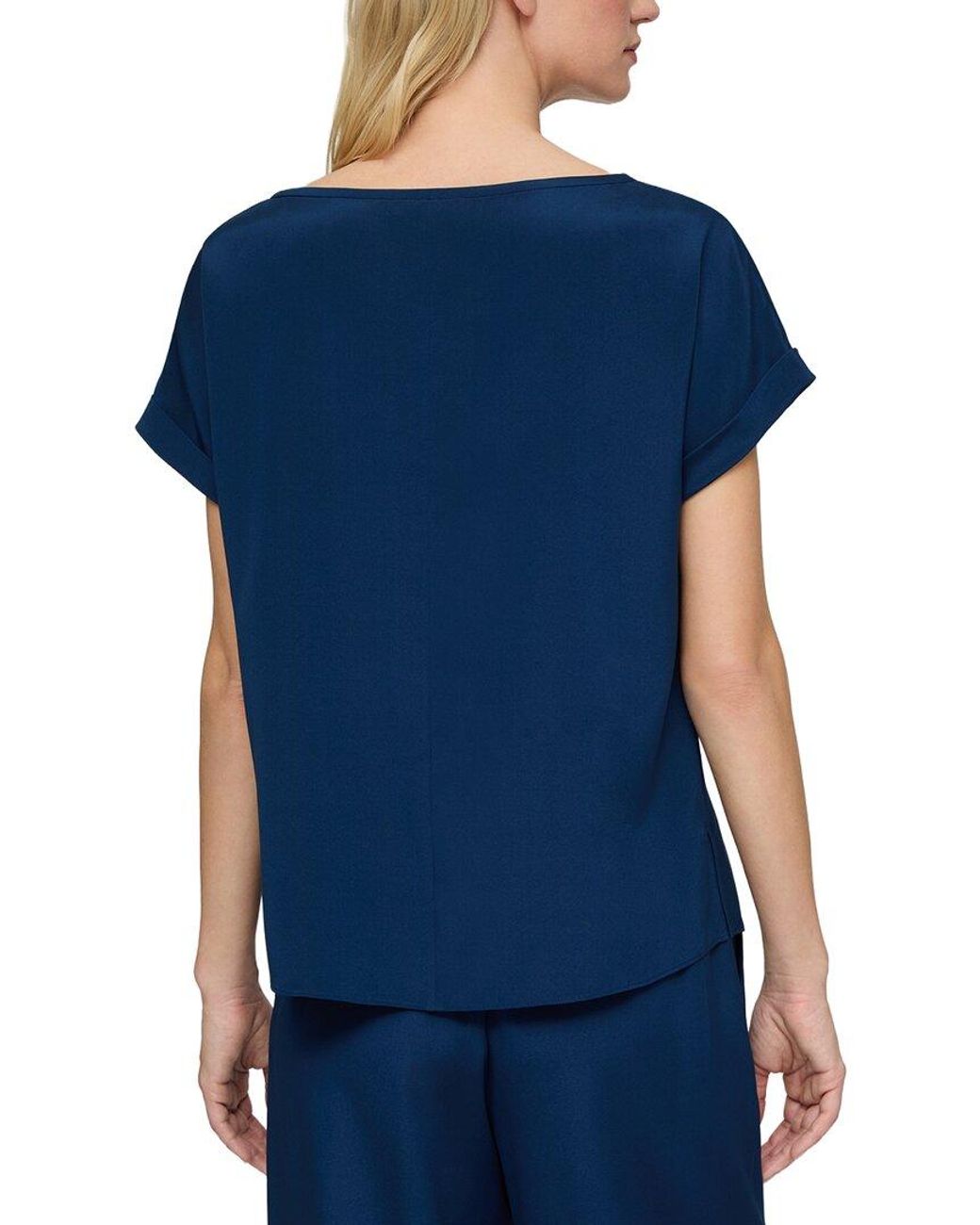 Lafayette 148 New York Blue Wide V-Neck Cuff Sleeve Blouse