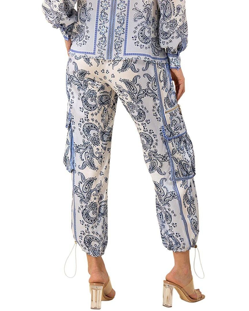 Hale Bob Blue Silk-Blend Blaire Pant