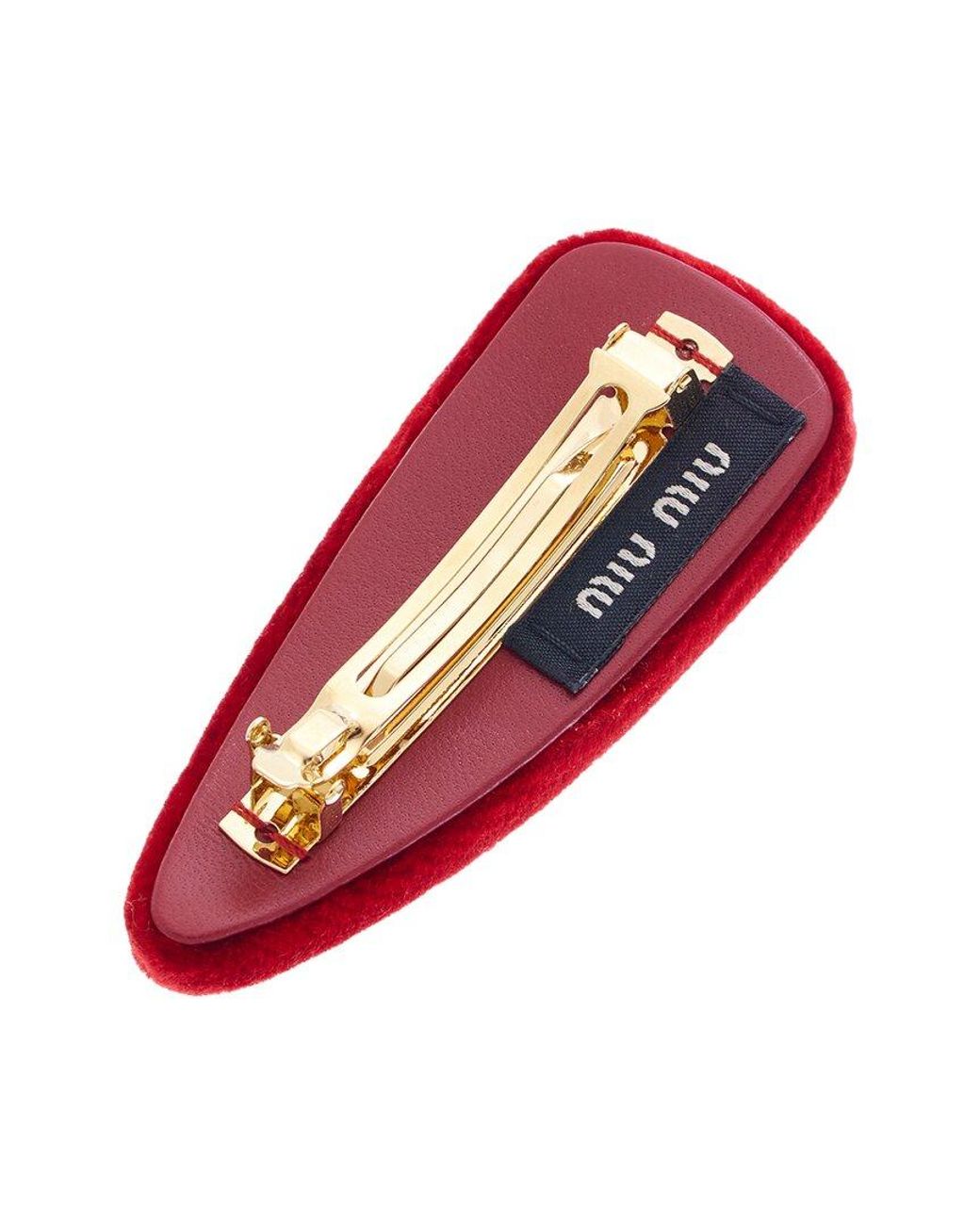 Miu Miu Red Logo Velvet Hair Clip