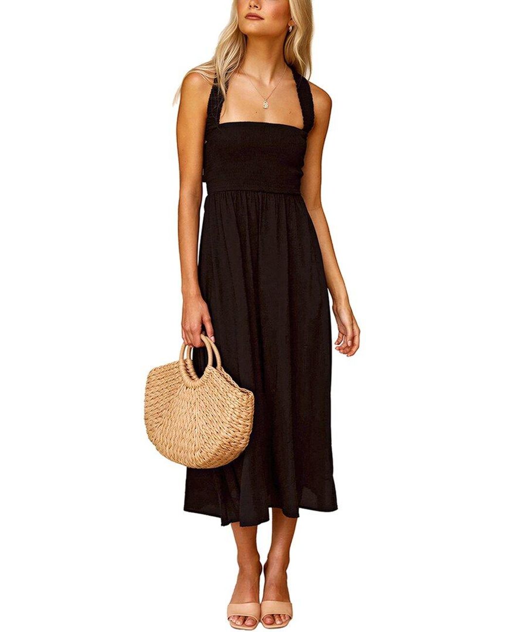 LEON GORI Black Solid Midi Dress