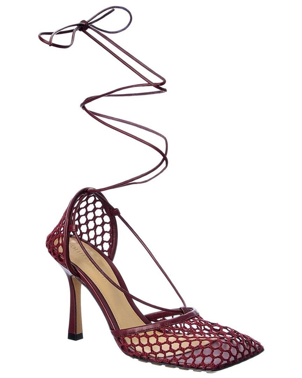 Bottega Veneta Red Stretch Leather Ankle Wrap Sandal