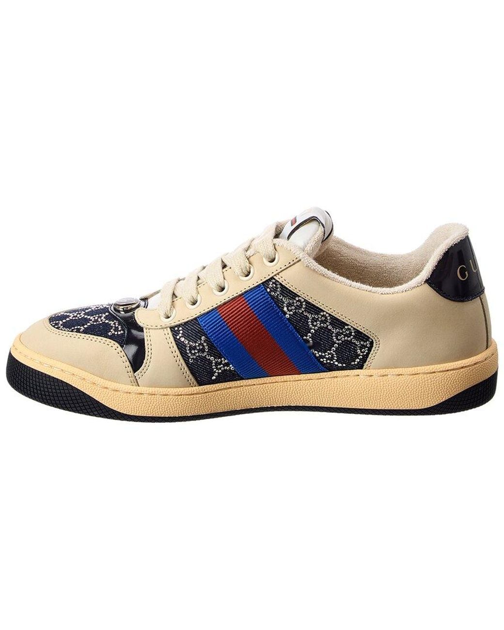 Gucci Blue Screener Gg Crystal Denim & Leather Sneaker