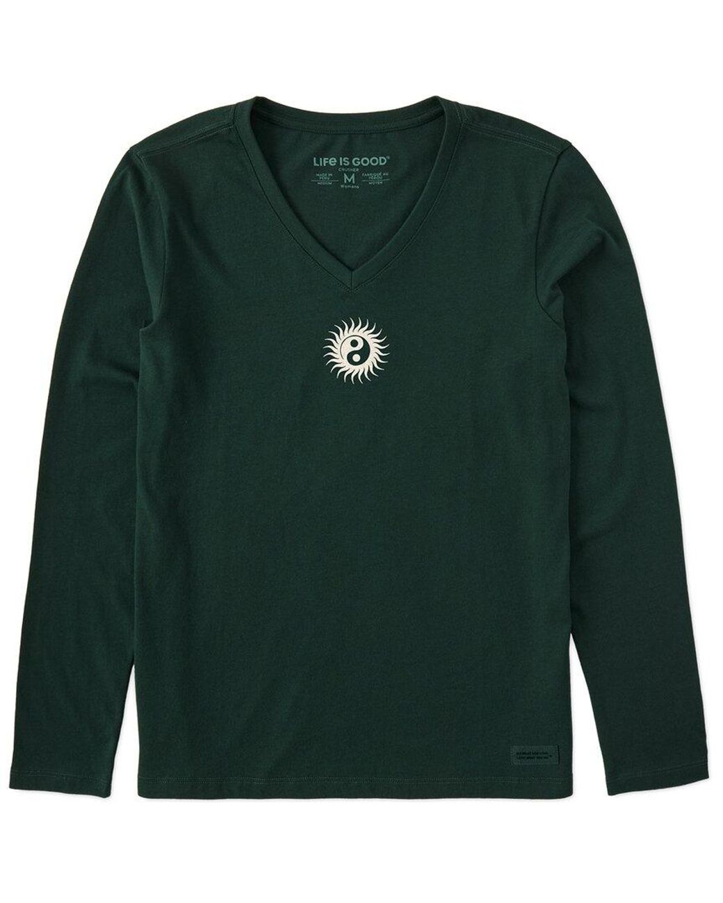 Life Is Good. Green Long Sleeve V-Neck T-Shirt