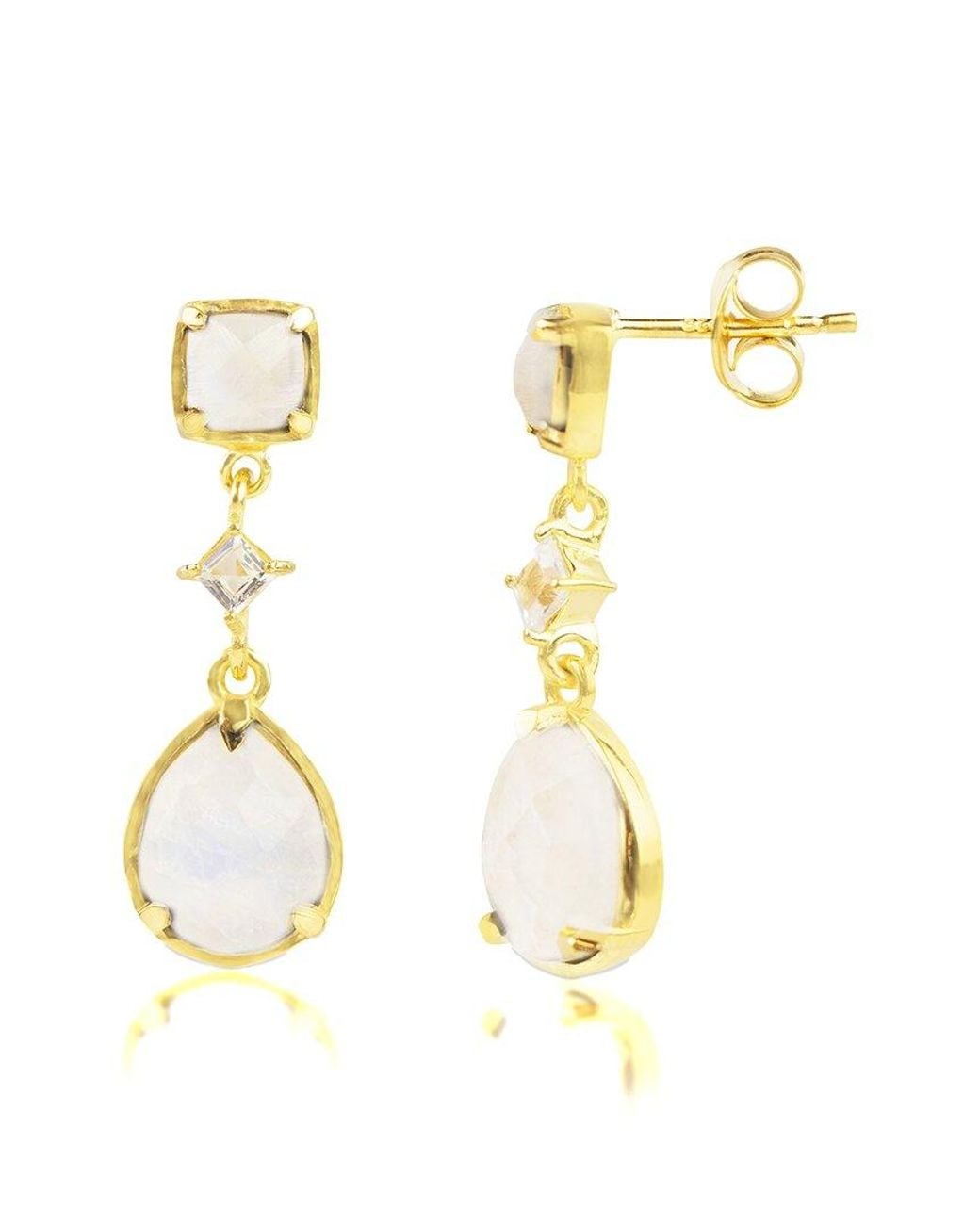 MaxColor Metallic 18K Over 1.50 Ct. Tw. Moonstone Dangle Earrings