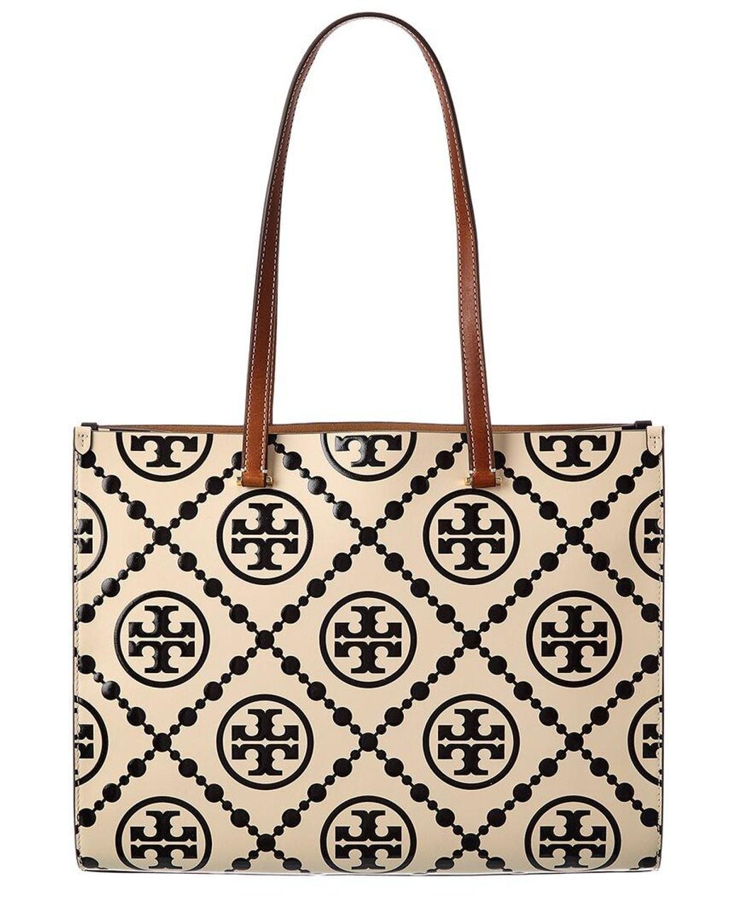Emboose Design Tory Burch T Monogram Contrast Embossed Leather Tote in Black | Lyst UK