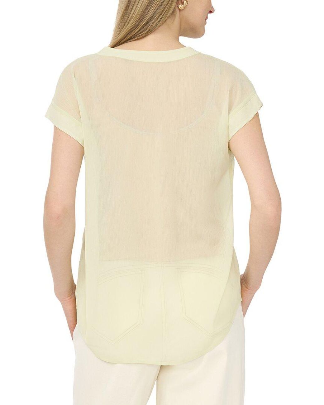 Vince Camuto Natural V Neck Front Placket Blouse