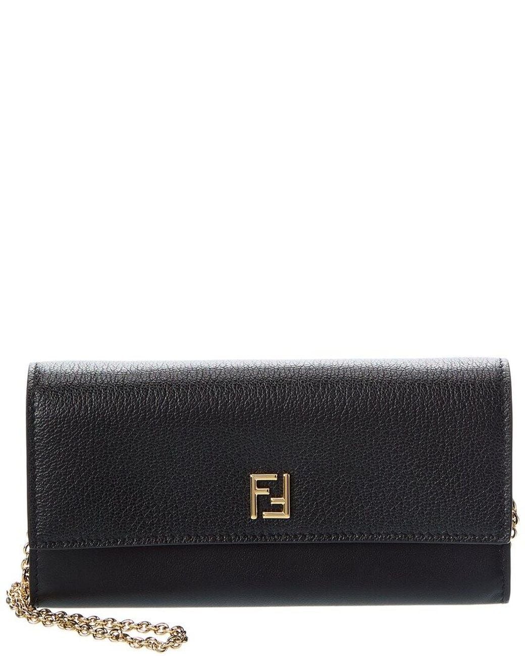 Fendi Black Ff Leather Continental Wallet On Chain