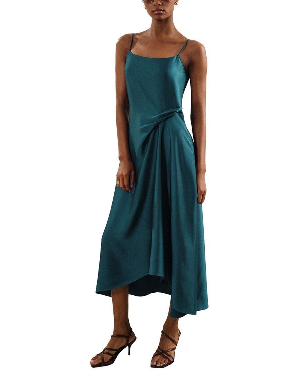 Reiss Green Zoey Drape Occasion Slip Dress