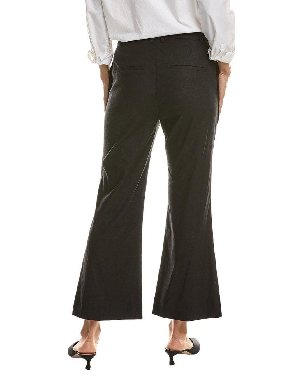 Vince Black Mid Rise Pleat Front Pull On Linen-Blend Pant