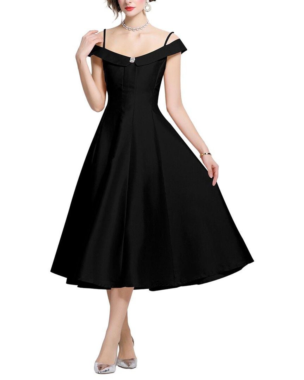 Kaimilan Black Solid Off The Shoulder Midi Dress