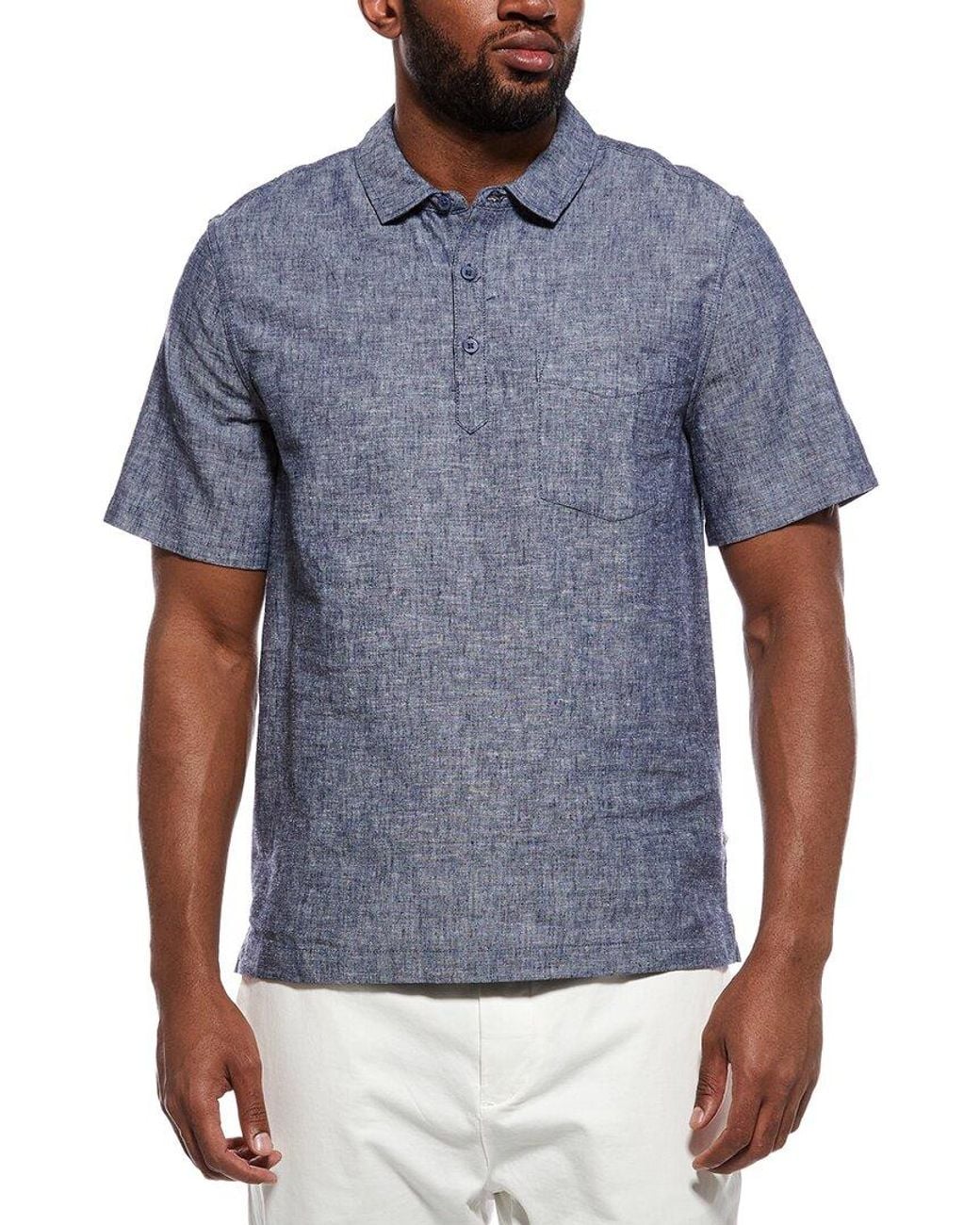Onia Blue Josh Linen-Blend Shirt for men