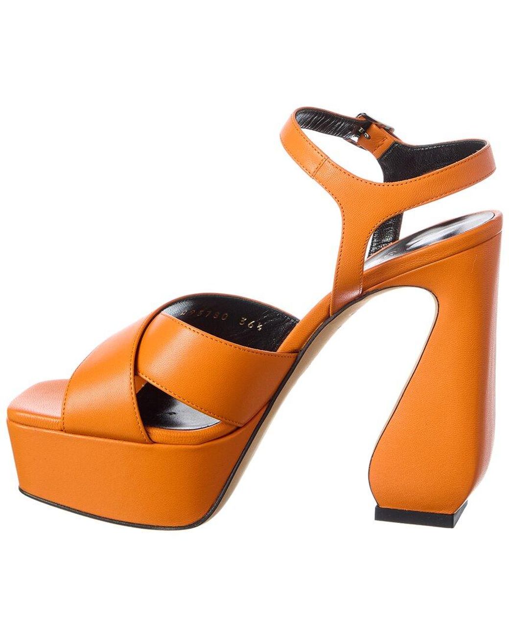 Sergio Rossi Orange 90 Leather Platform Sandal