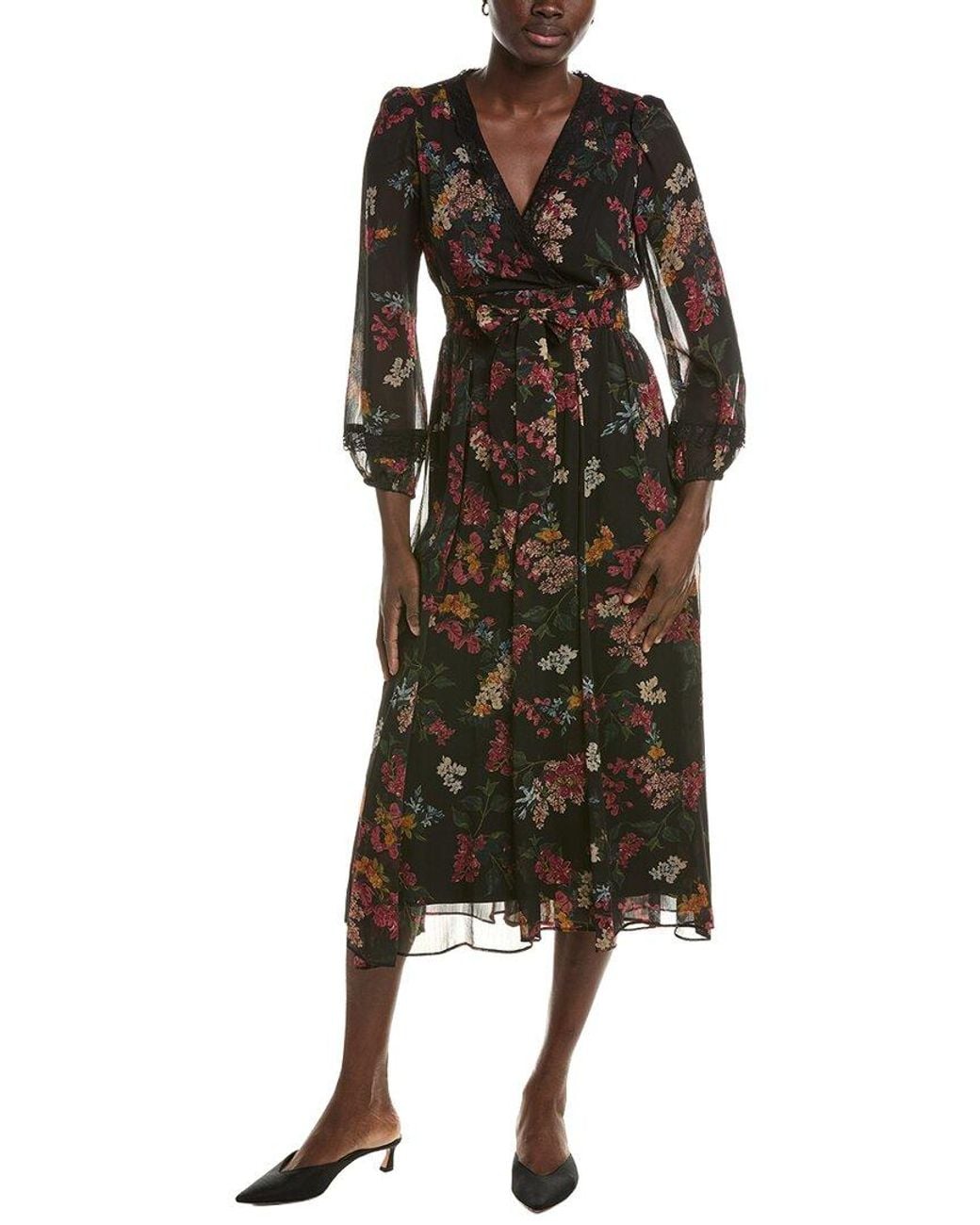 Maison Tara Green Long Sleeve Midi Dress