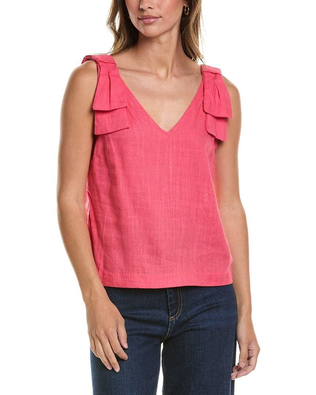 Cece Red Bow Strap Linen-Blend Tank