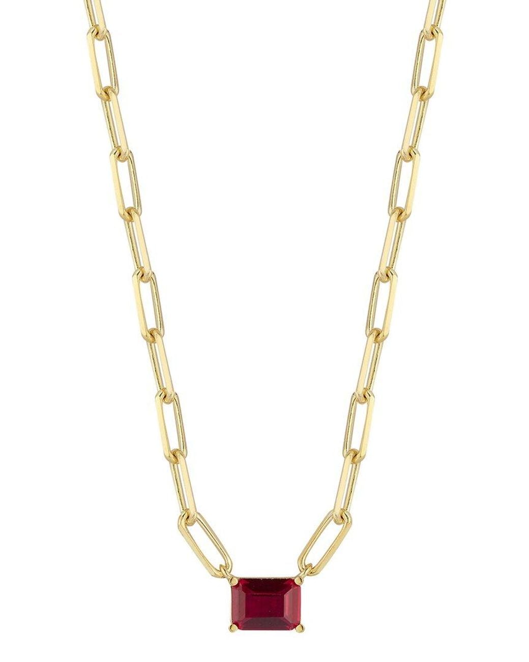 Sphera Milano Metallic 14k Over Silver Emerald Cz Paperclip Necklace