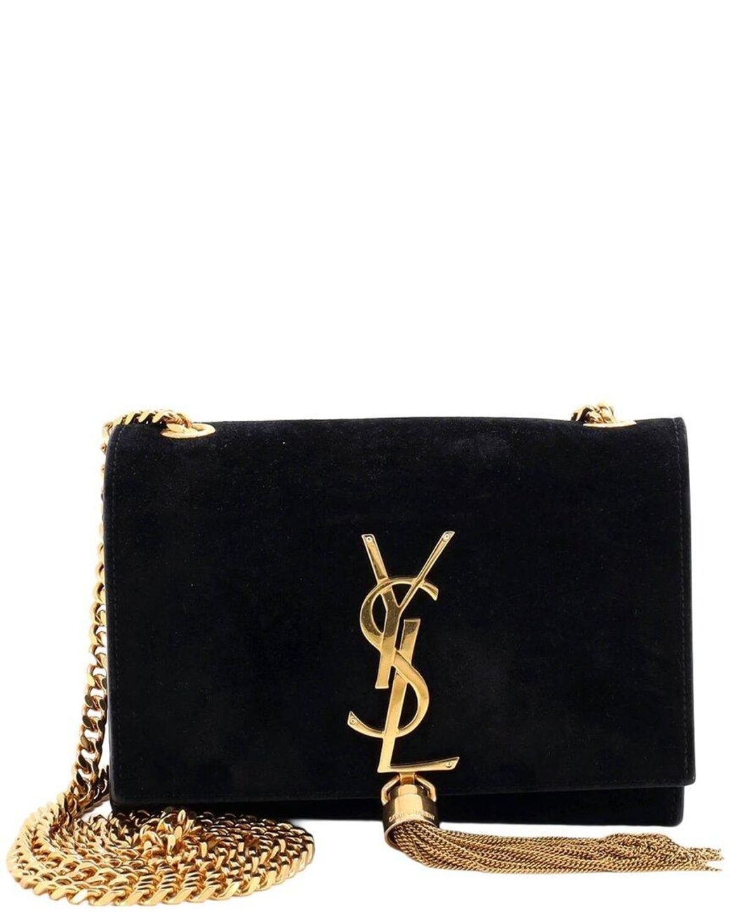 Saint Laurent Black Suede Classic Monogram Tassel Crossbody Small (Authentic Pre-Loved)