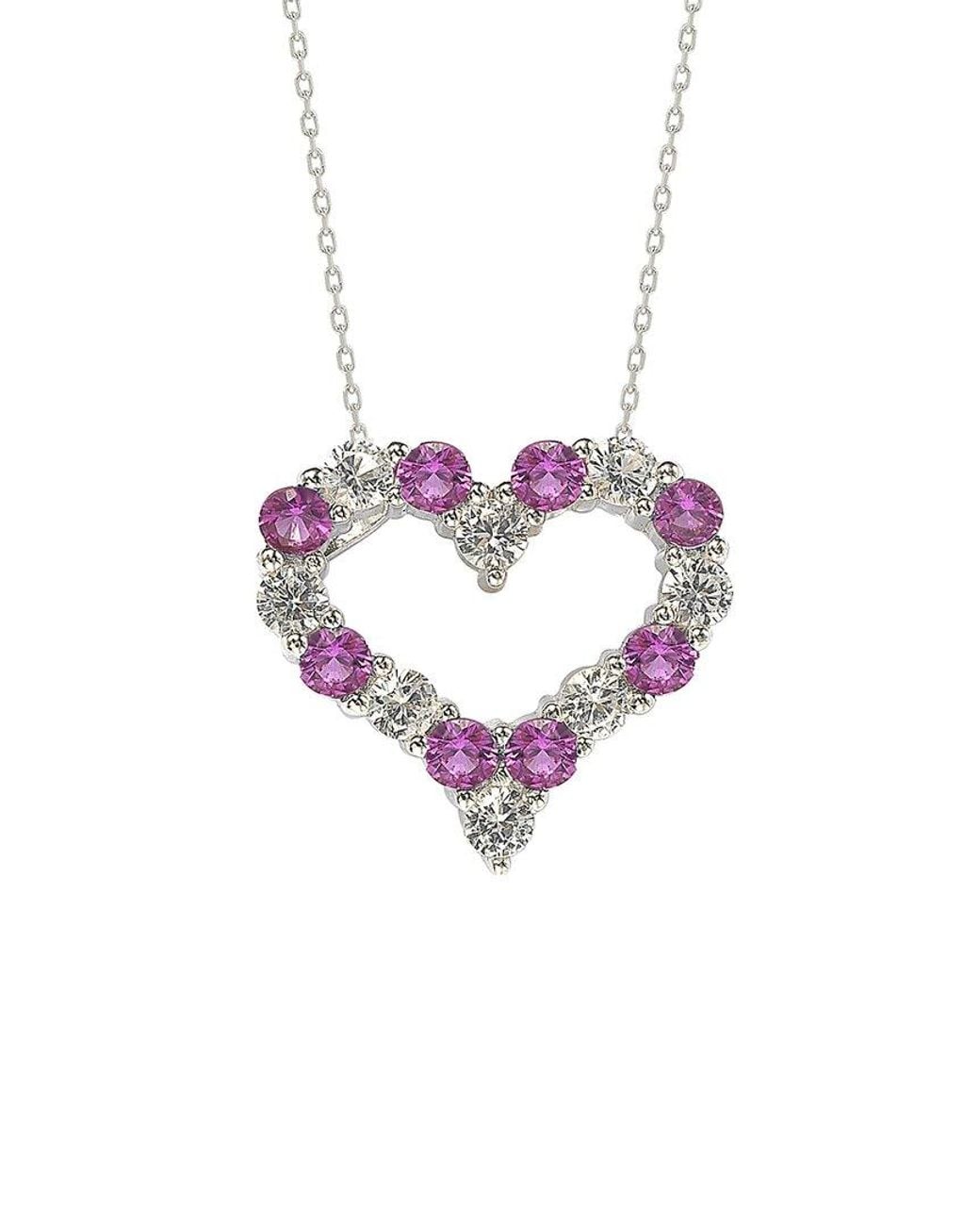 Suzy Levian Metallic Silver Diamond & Sapphire Pendant Necklace