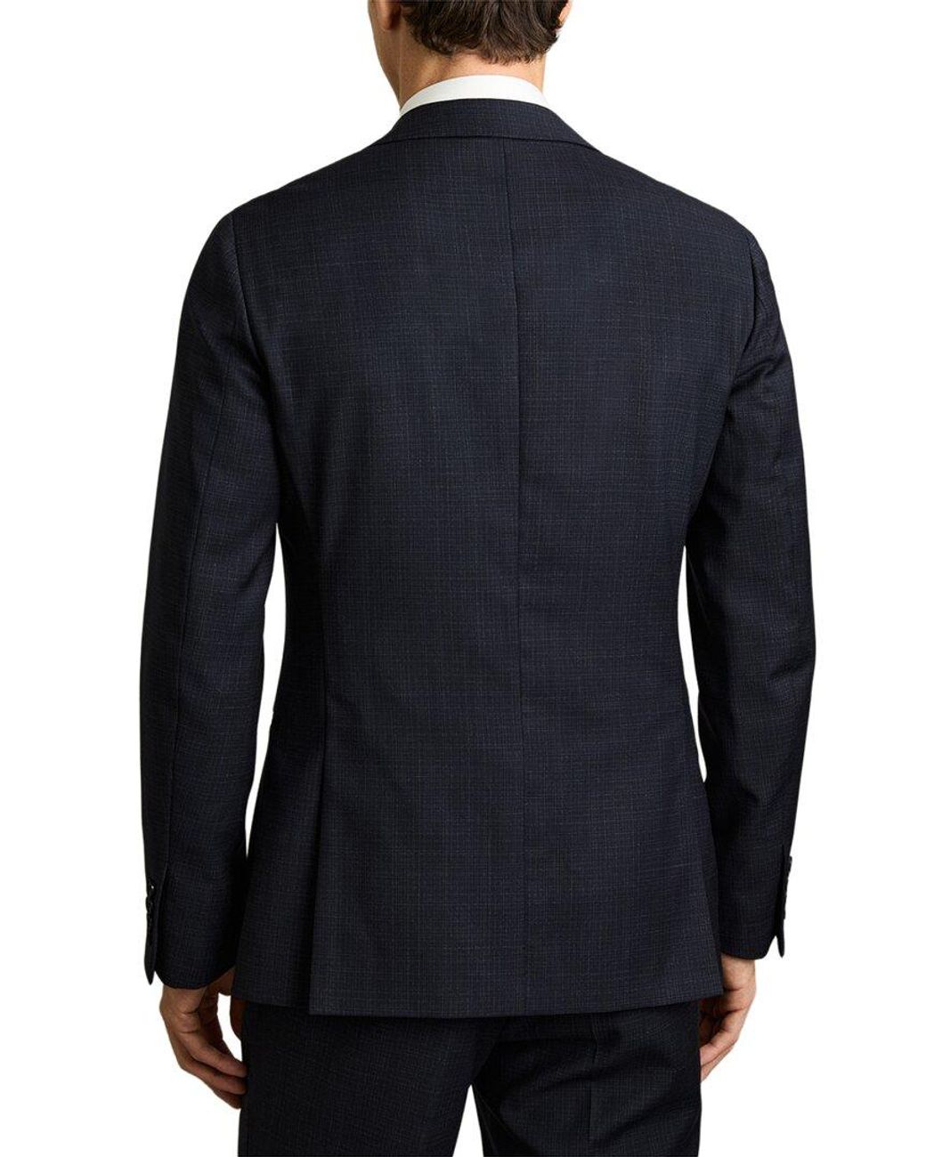 Reiss Blue Hatch Notch Texture Wool-Blend Formal Jacket for men