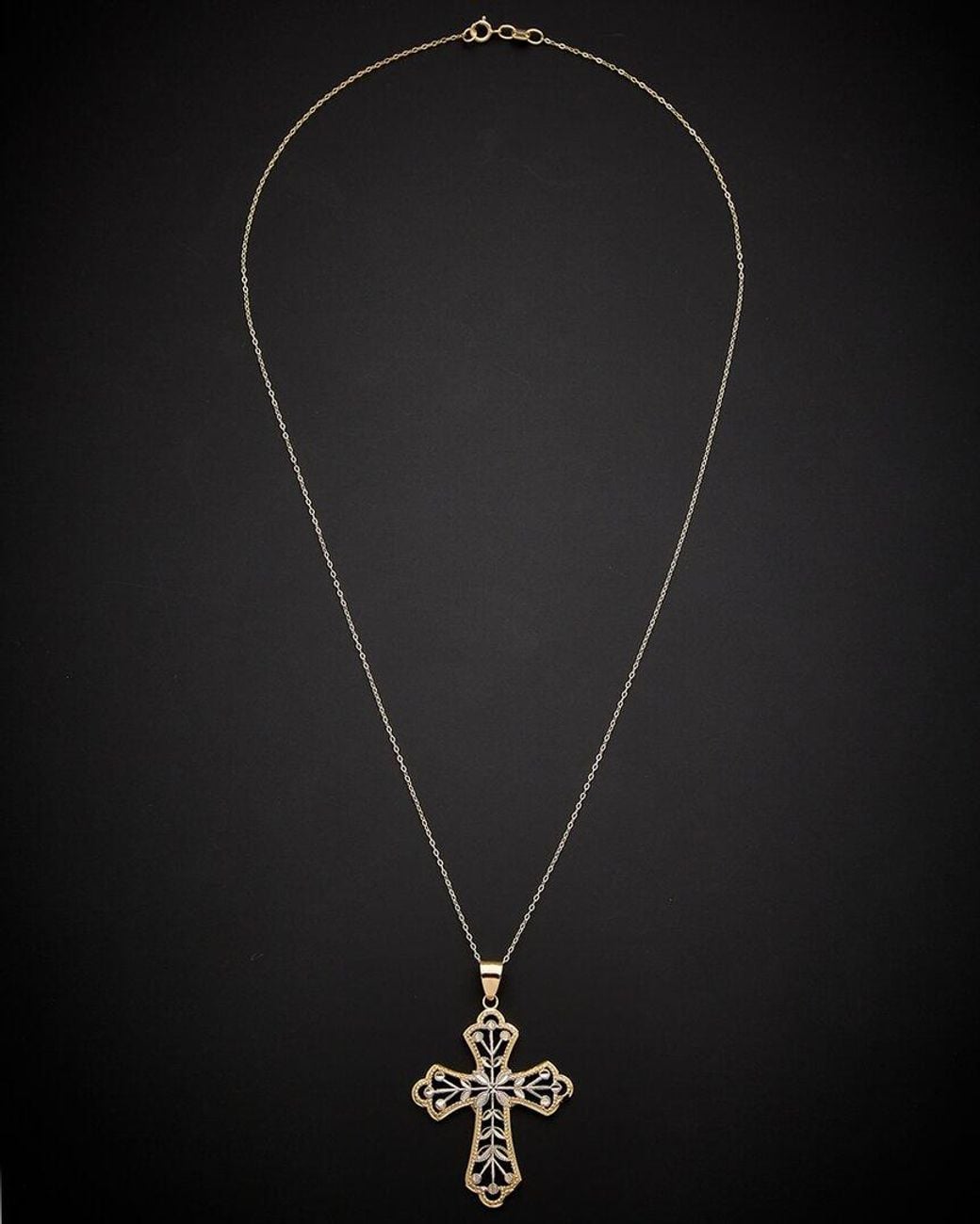 Italian Gold Black 14k Italian Two-tone Gold Cross Pendant Necklace
