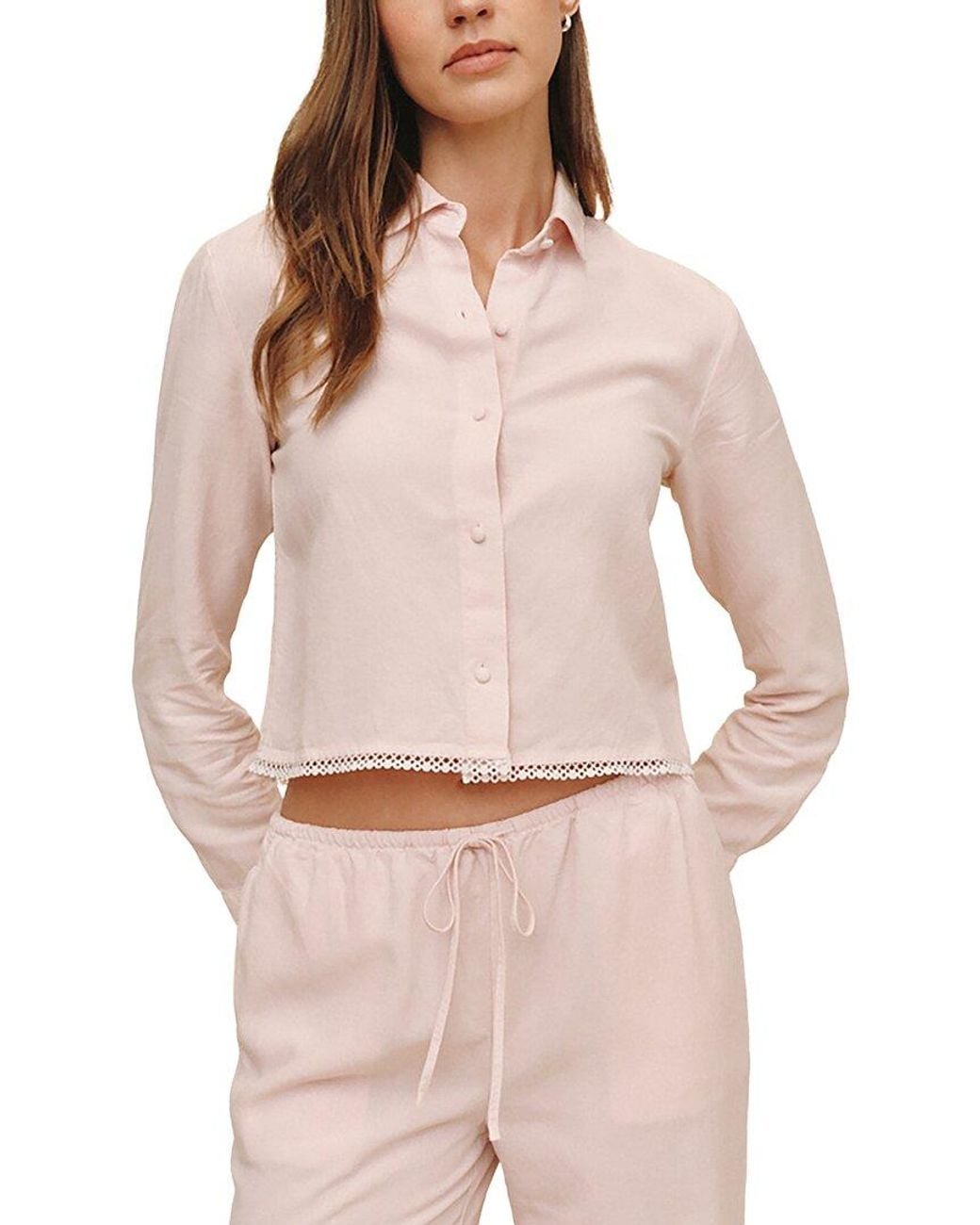 Bella Dahl White Cropped Linen-Blend Shirt