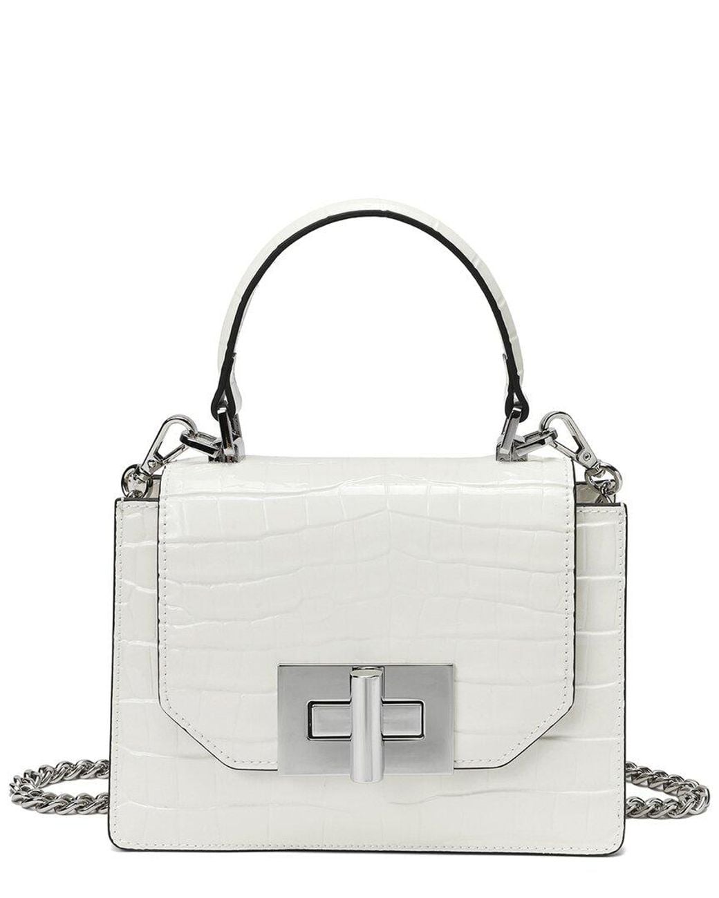 Tiffany & Fred Paris White Croc-Embossed Patent Satchel