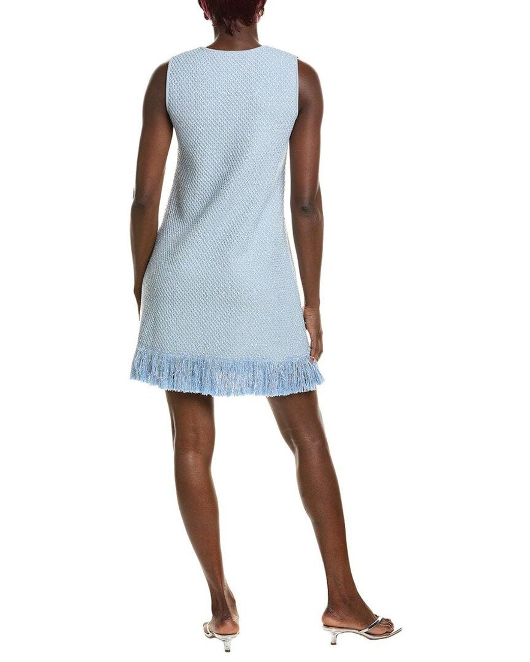 Oscar de la Renta Blue Tweed Textured Silk-Blend Dress