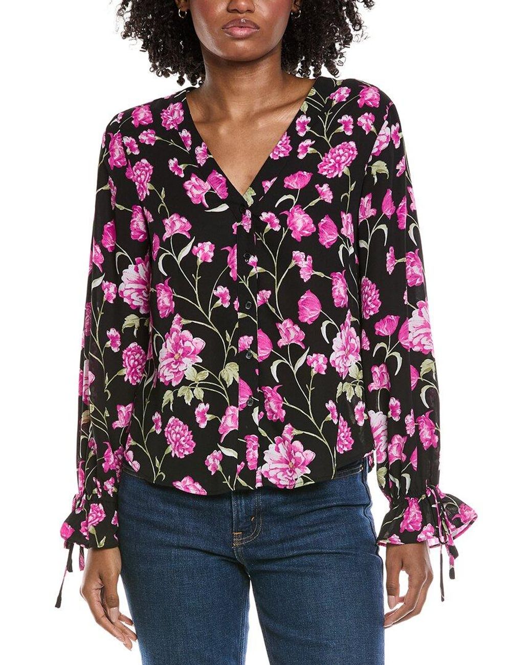 Cece Red V-Neck Button Down Top