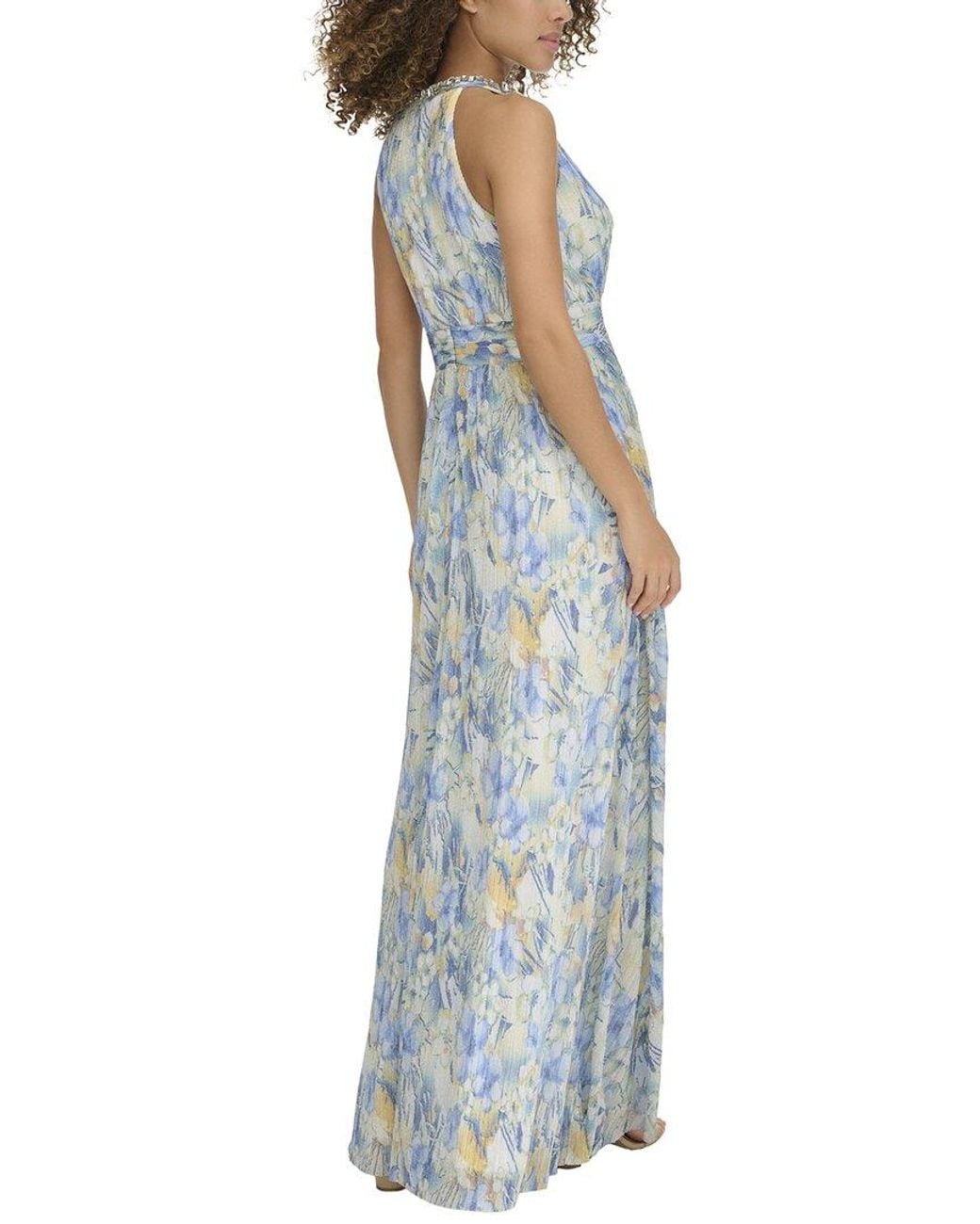 Eliza J Blue Printed Metallic Gown