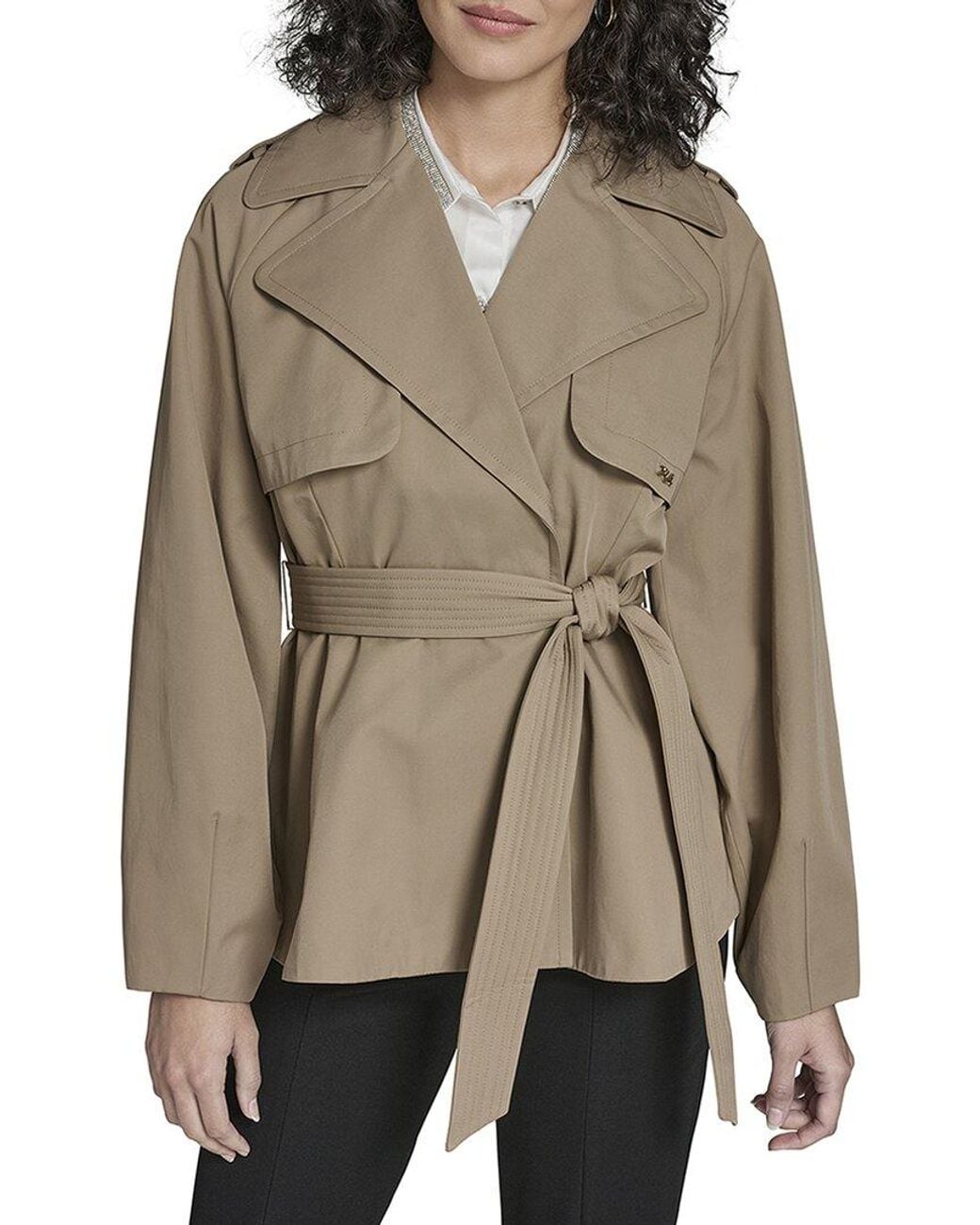 Karl Lagerfeld Natural Short Flared Trench Coat
