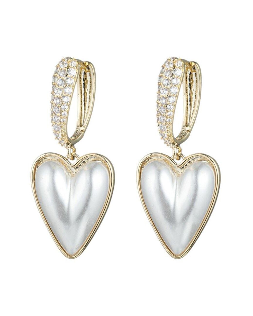 Eye Candy LA White Pearl Cz Anna Heart Drop Earrings