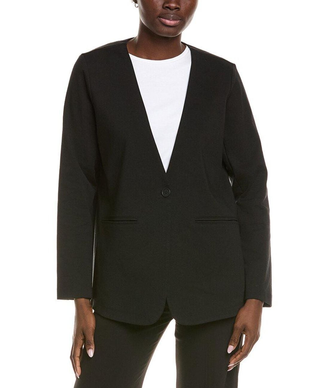 Eileen Fisher Black V-Neck Long Jacket