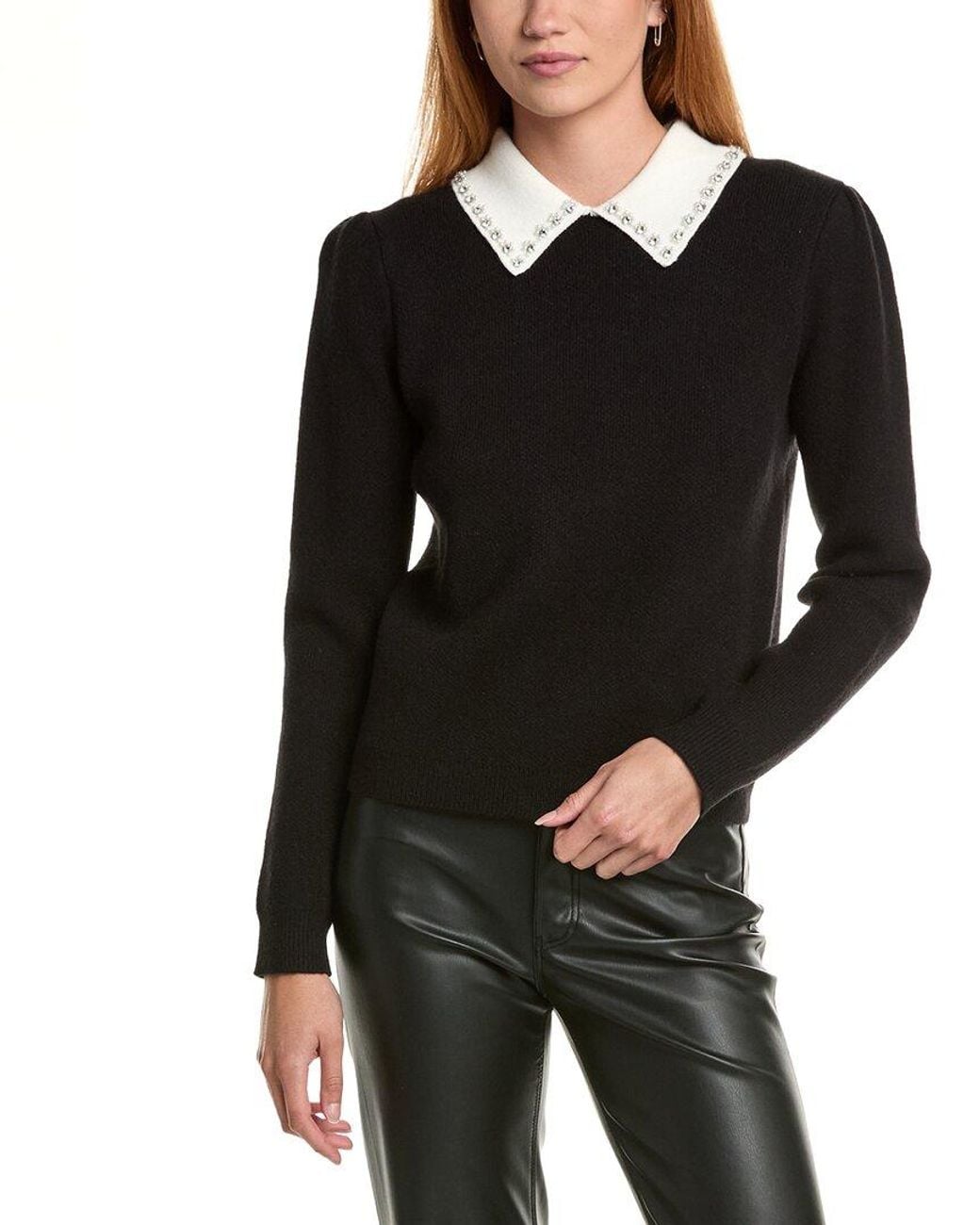 Karl Lagerfeld Black Jeweled Collar Sweater