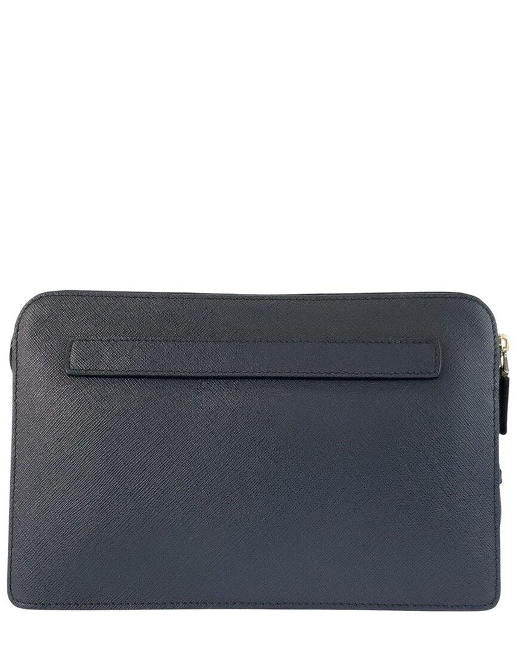 Prada Blue Saffiano Leather Crocodile Clutch (Authentic Pre-Loved)