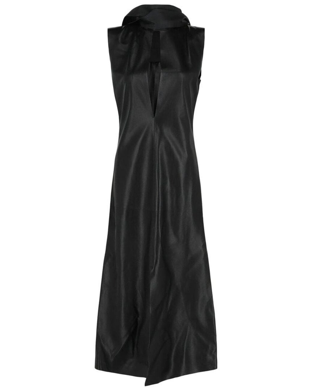 Givenchy Black Lavalliere Leather Midi Dress