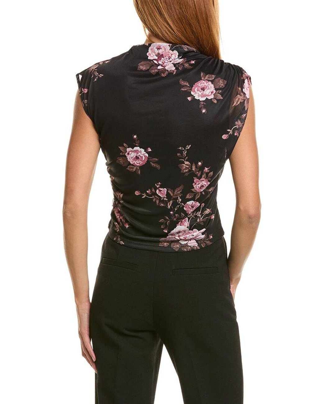Ellen Tracy Black Shirred Mesh Top