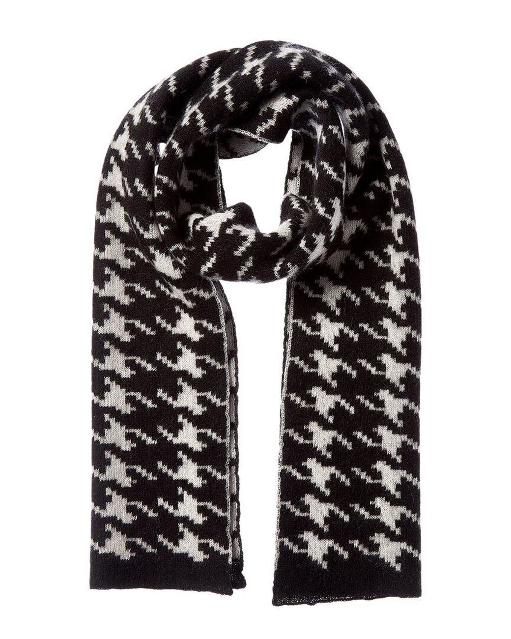 Portolano Black Pied De Poule Cashmere Scarf