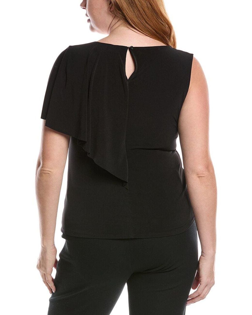 Carmen Marc Valvo Black Asymmetrical Ruffle Top