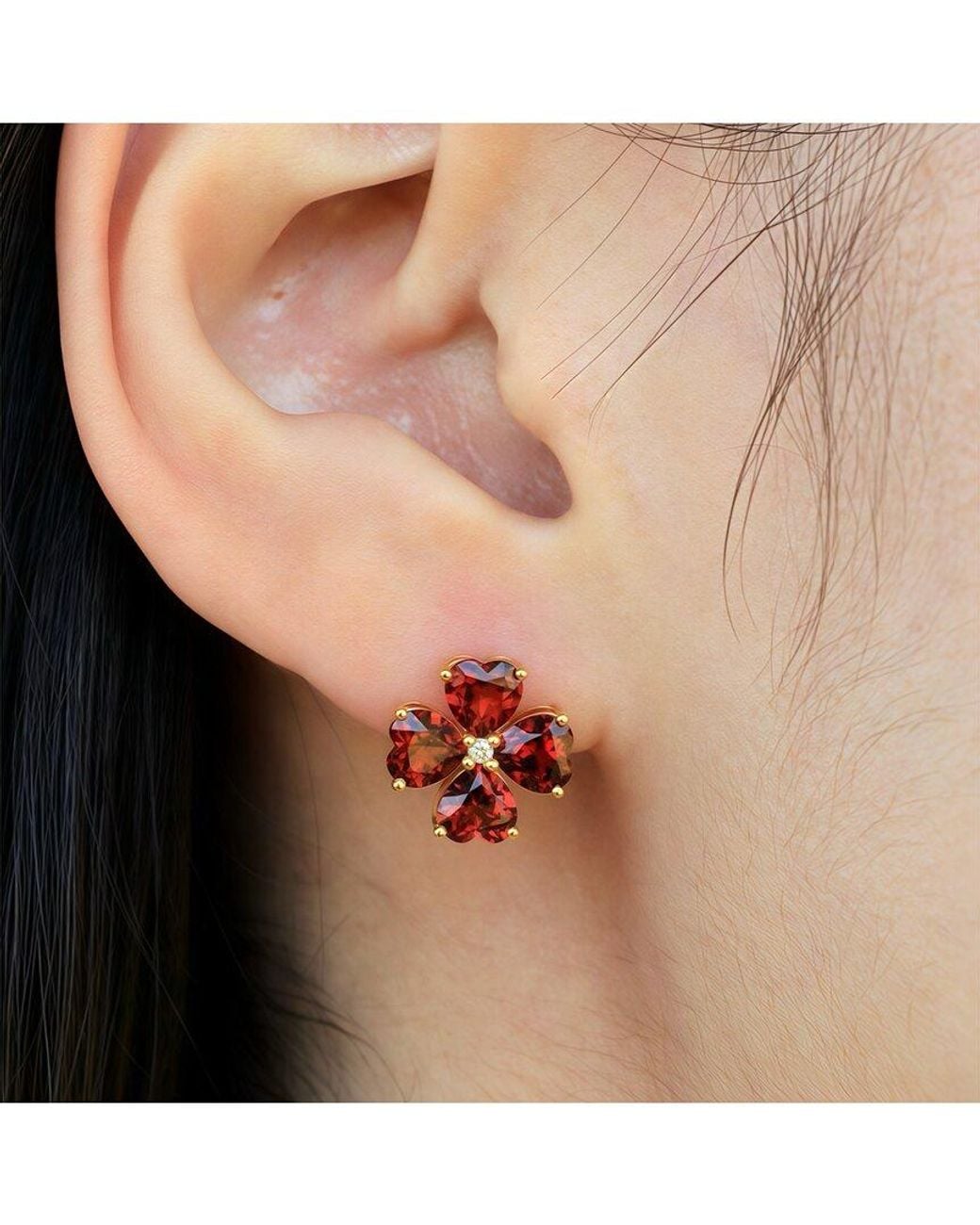 Kai Fine Jewelry Red 14K 4.93 Ct. Tw. Diamond & Garnet Stud Earrings