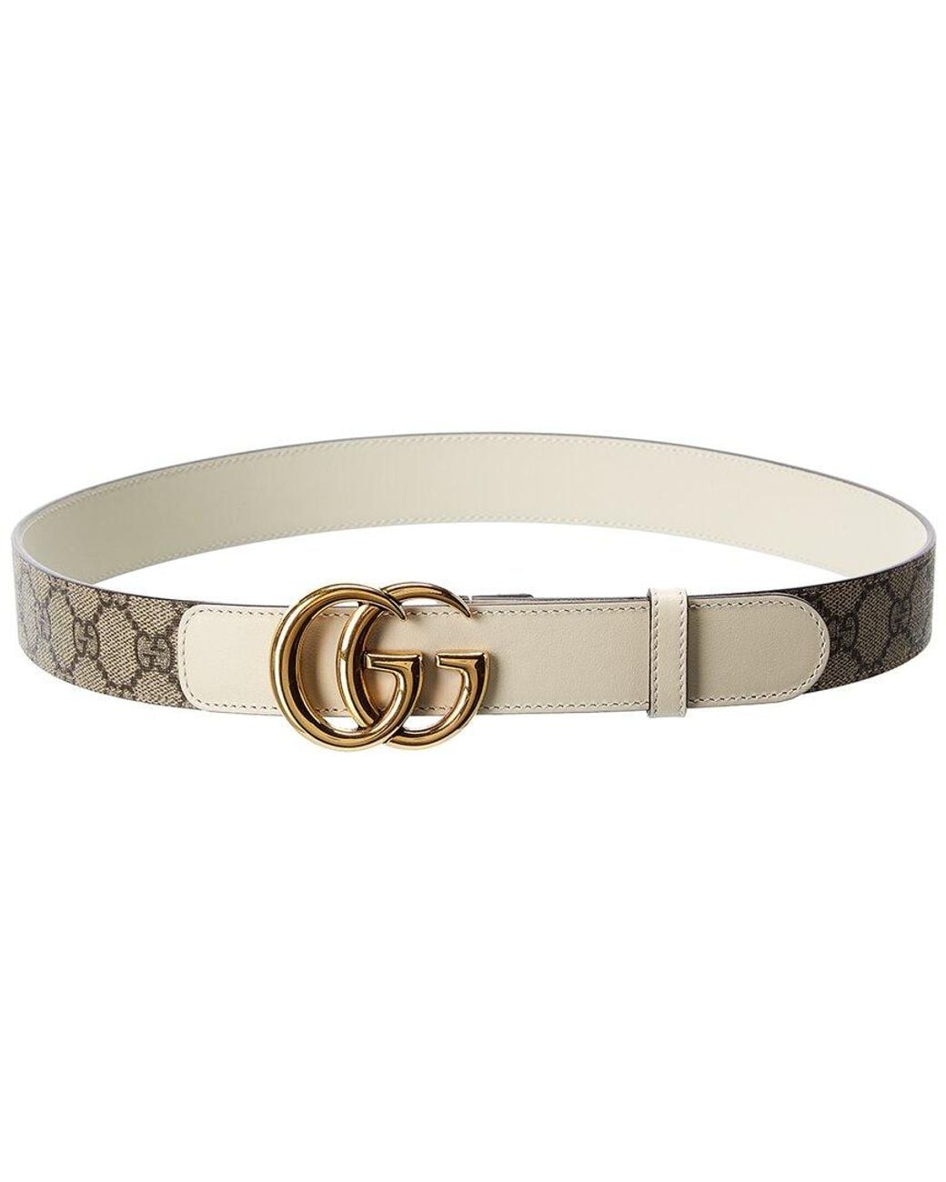 Gucci White GG Marmont Thin GG Supreme Canvas & Leather Belt