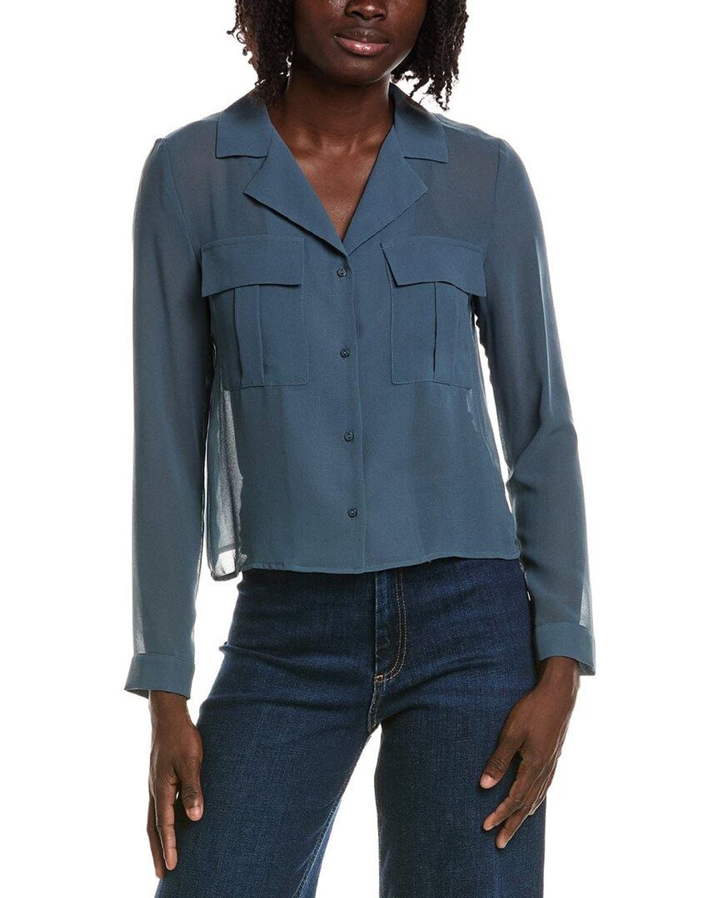 Tahari Blue Cropped Utility Top
