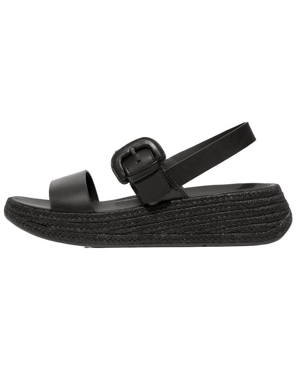 Fitflop Black F-Mode Espadrille Buckle Leather Flatform Sandal