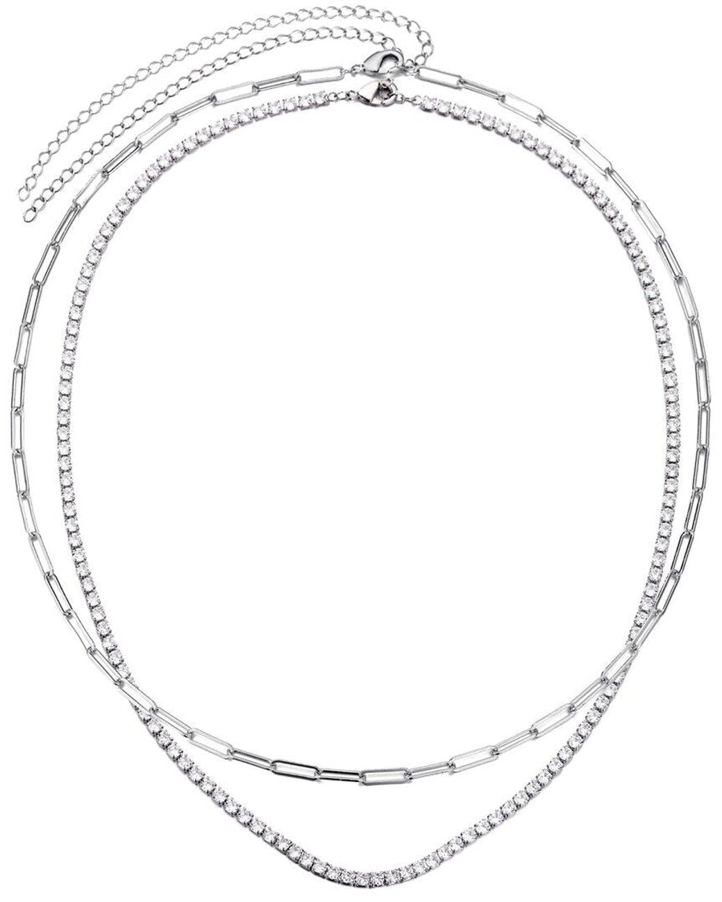 Adornia Metallic Plated Tennis & Paperclip Chain Necklace