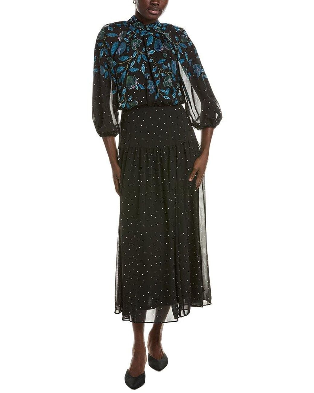 Maison Tara Black Long Sleeve Midi Dress