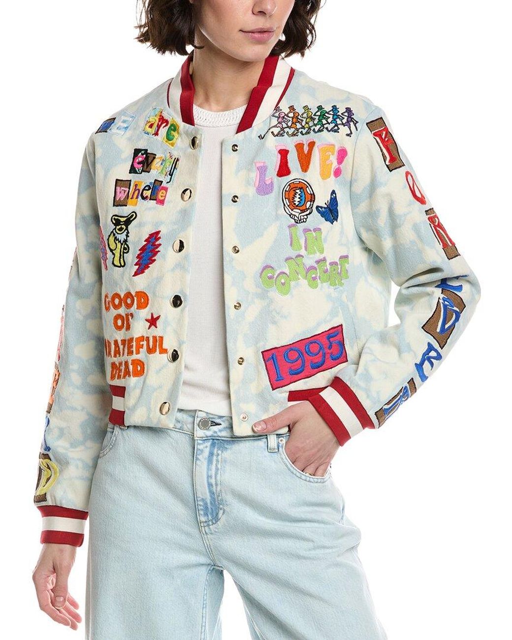 Alice + Olivia Multicolor X Grateful Dead Keri Denim Varsity Jacket