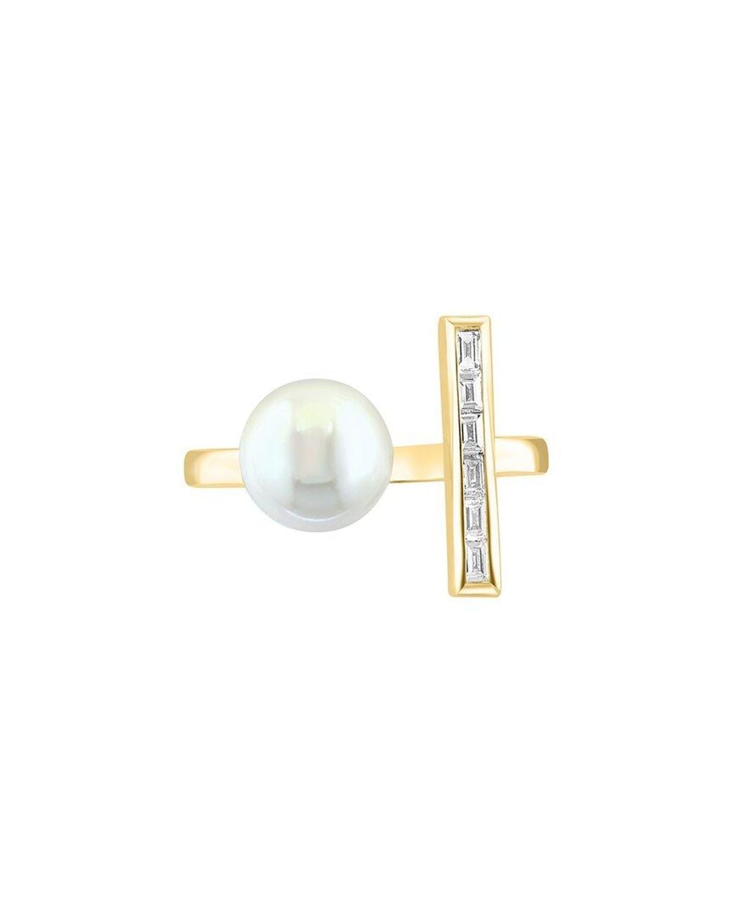 Effy Fine Jewelry Metallic 14K 0.12 Ct. Tw. Diamond & Fresh Water Pearl 7Mm Pearl Ring