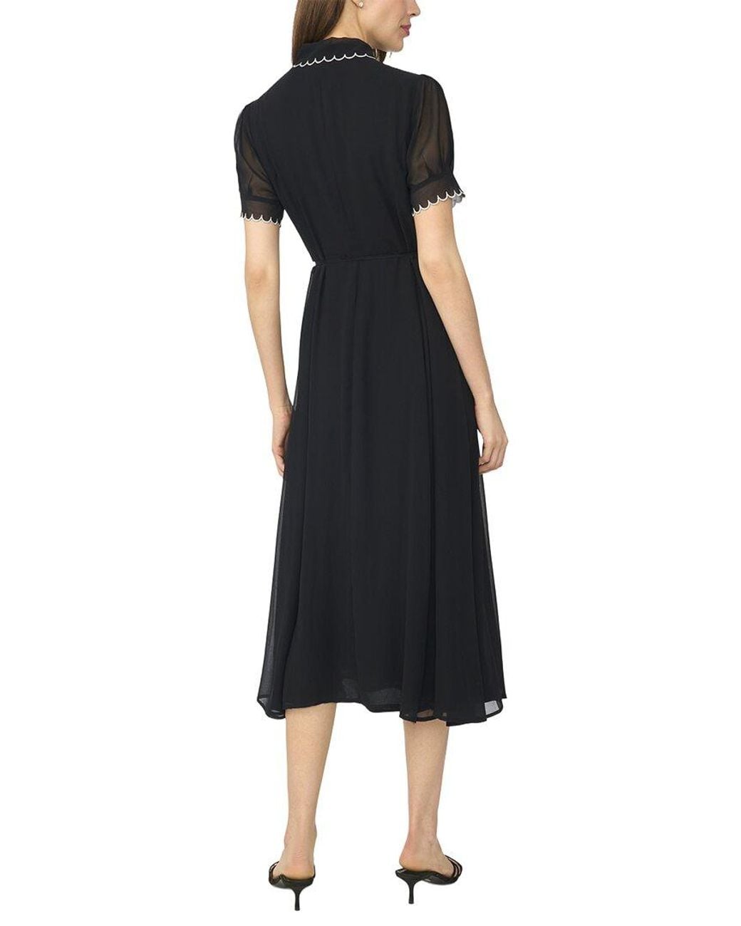 Cece Black Contrast Stitch Scallop Midi Dress