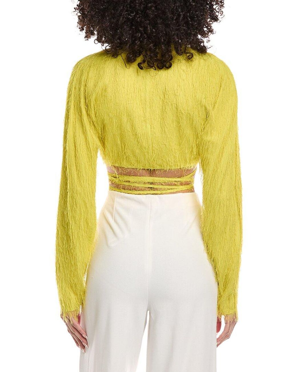 LAPOINTE Yellow Lightweight Fringe Tie Waist Top