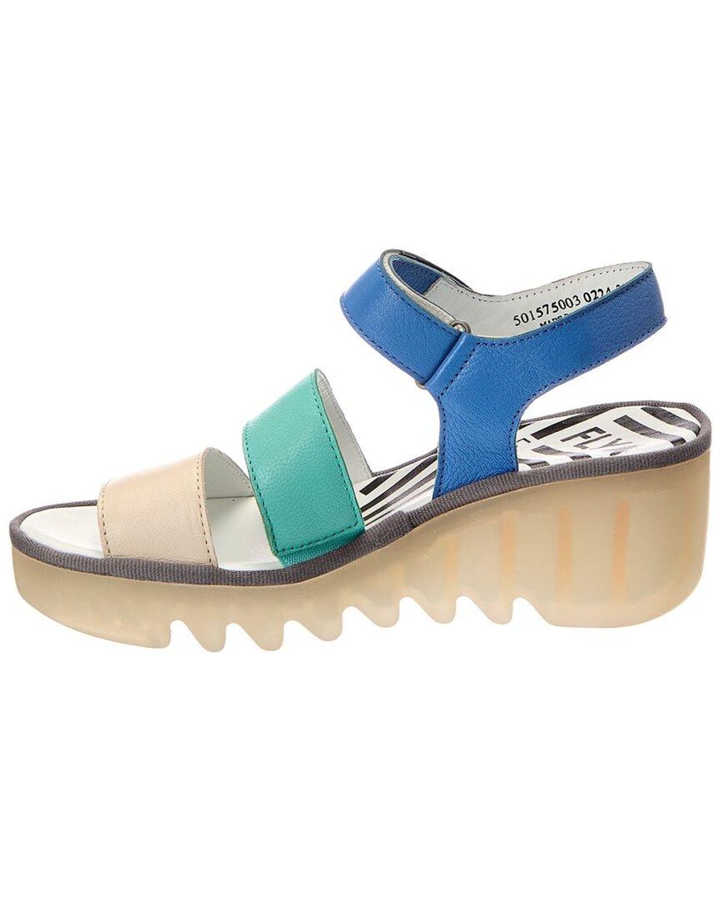 Fly London Blue Leather Wedge Sandal